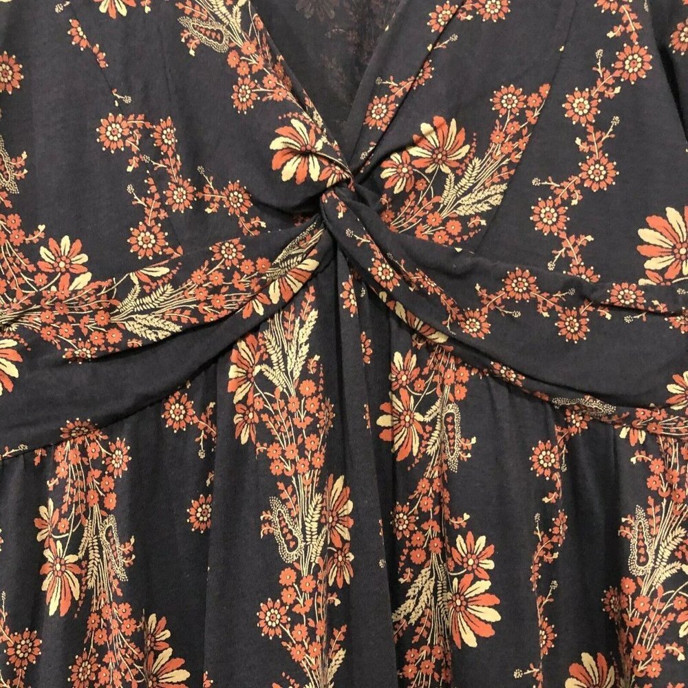 PATAGONIA 3/4 Sleeve Black Floral Print Knot Front Dress Size Small - Picture 2 of 7